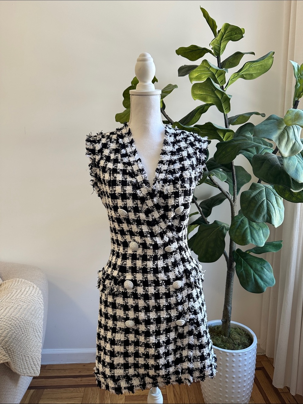 Balmain Black and White Tweed Mini Dress S/M size 36